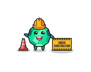 illustration of emerald gemstone with under construction banner