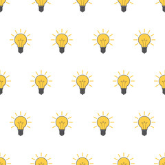 Light Bulb Seamless Pattern On A White Background. Lamp Theme Vector Illustration