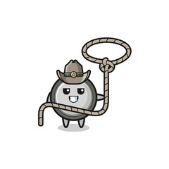 the button cell cowboy with lasso rope