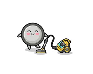 cute button cell holding vacuum cleaner illustration