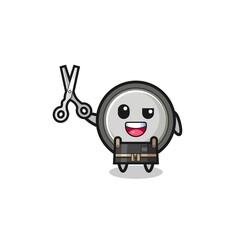 button cell character as barbershop mascot
