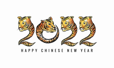 .Chinese new year 2022 symbol decorated with a tiger face card design
