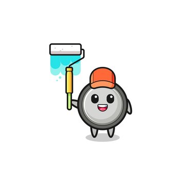 the button cell painter mascot with a paint roller