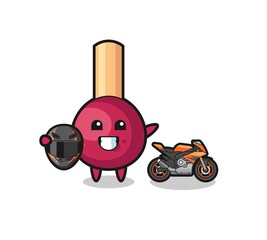 cute matches cartoon as a motorcycle racer