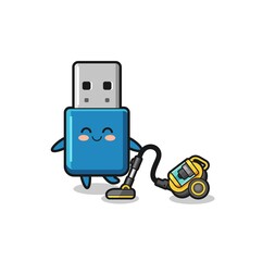 cute flash drive usb holding vacuum cleaner illustration