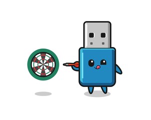 cute flash drive usb is playing dart