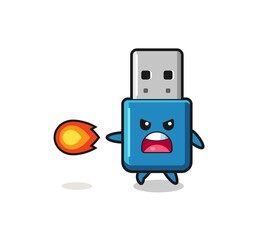 cute flash drive usb mascot is shooting fire power