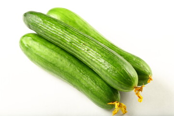 Fresh harvested raw green salad cucumbers.