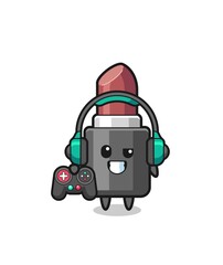lipstick gamer mascot holding a game controller