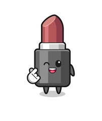 lipstick character doing Korean finger heart