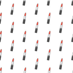 Lipsticks Seamless Pattern On A White Background. Make Up Beauty Theme Vector Illustration