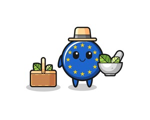 euro flag herbalist cute cartoon