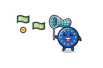 illustration of the euro flag catching flying money