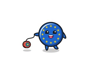 cartoon of cute euro flag playing a yoyo