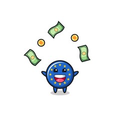 illustration of the euro flag catching money falling from the sky