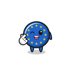 euro flag character doing Korean finger heart