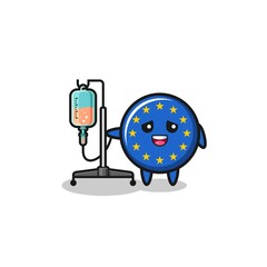 cute euro flag character standing with infusion pole