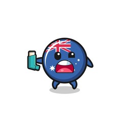 Fototapeta premium australia flag mascot having asthma while holding the inhaler