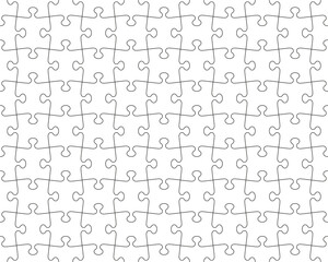 Puzzle pieces set. Jigsaw seamless grid. Modern background with separate shapes. Mosaic texture. Scheme of thinking game with details. Simple frame tiles. Vector illustration.