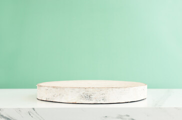 Background of wooden podium for displaying products. Pastel colors