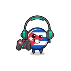 cuba flag gamer mascot holding a game controller