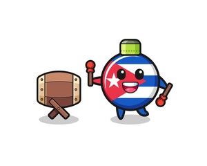 Fototapeta premium cuba flag muslim cartoon is beating the bedug