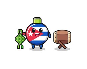 cuba flag muslim character are celebrating Eid Al Fitr