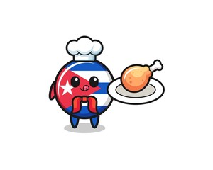 cuba flag fried chicken chef cartoon character