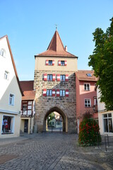 Fototapeta na wymiar Hersbrucker Tor Stadttor in Lauf an der Pegnitz in Mittelfranken, Bayern, Deutschland bei blauem Himmel im Sommer 