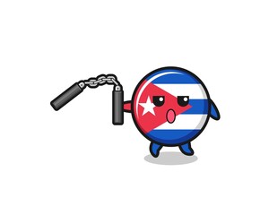 cartoon of cuba flag using nunchaku