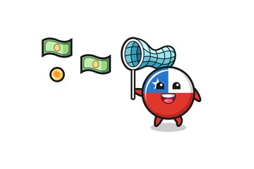 illustration of the chile flag catching flying money