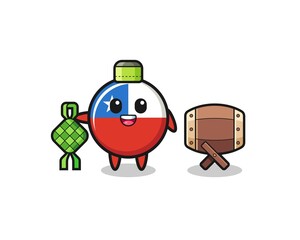 chile flag muslim character are celebrating Eid Al Fitr