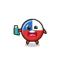 chile flag mascot having asthma while holding the inhaler