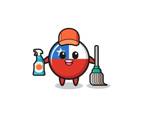 cute chile flag character as cleaning services mascot
