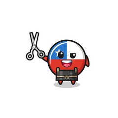 chile flag character as barbershop mascot