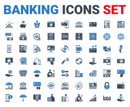 Set banking icons glyph. For mobile concepts and web apps.