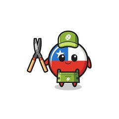 cute chile flag as gardener mascot