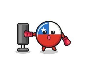 chile flag boxer cartoon doing training with punching bag