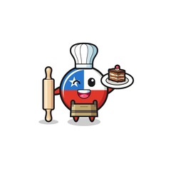 chile flag as pastry chef mascot hold rolling pin