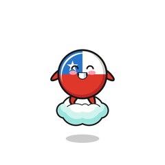 cute chile flag illustration riding a floating cloud