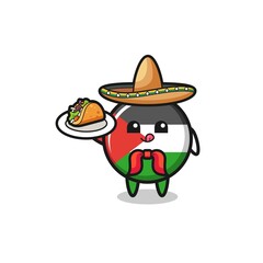 palestine flag Mexican chef mascot holding a taco