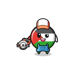 the woodworker palestine flag mascot holding a circular saw