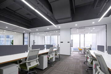 interior of modern open office with simple design - obrazy, fototapety, plakaty