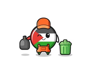 the mascot of cute palestine flag as garbage collector