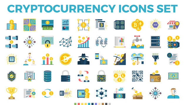 Cryptocurrency and Blockchain Flat Icons
