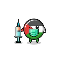 palestine flag mascot as vaccinator
