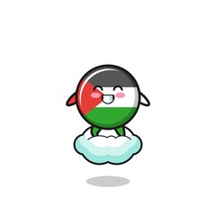 cute palestine flag illustration riding a floating cloud