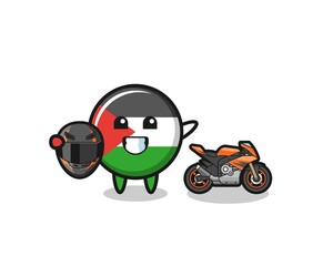 cute palestine flag cartoon as a motorcycle racer