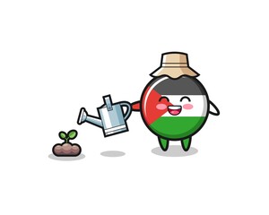 cute palestine flag is watering plant seeds