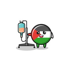 Obraz na płótnie Canvas cute palestine flag character standing with infusion pole